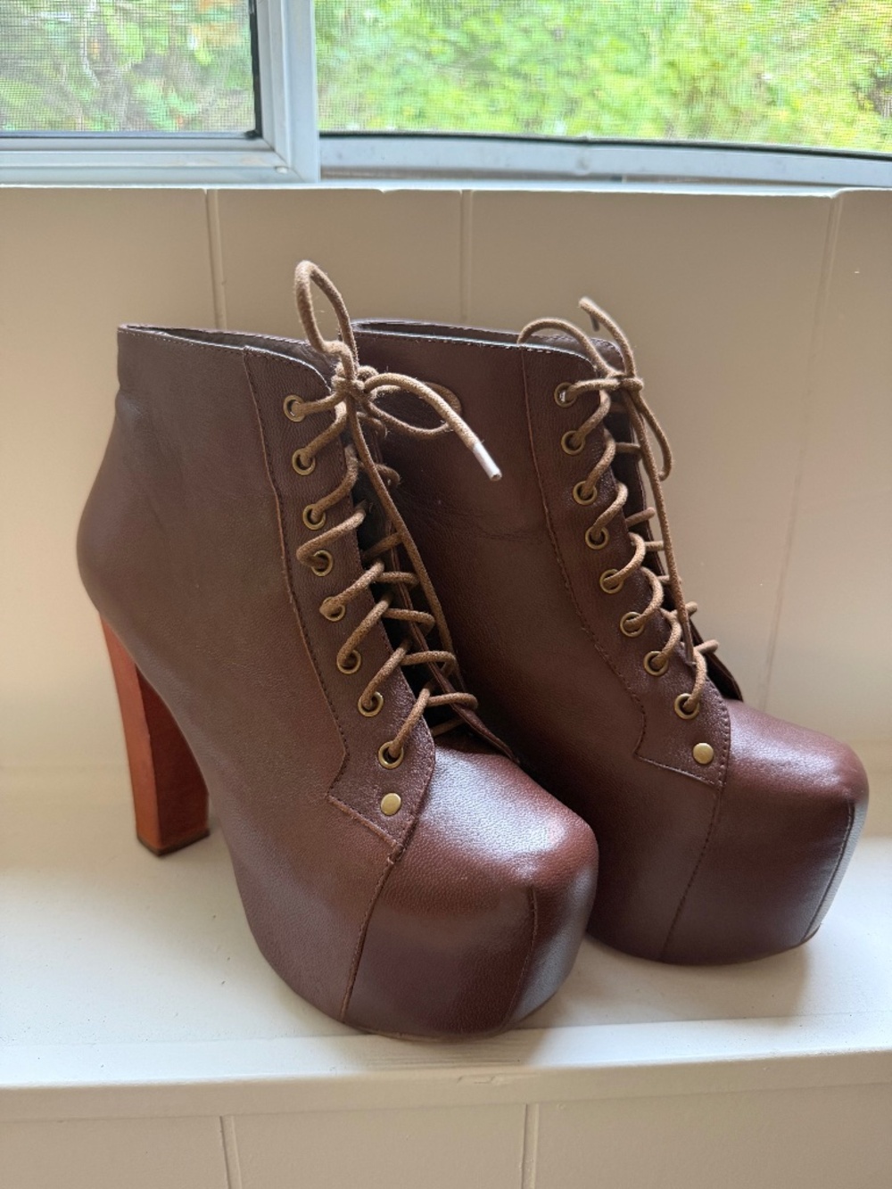 Jeffrey Campbell Lita Platform Lace-Up Ankle Boots | Brown Leather | Size 8 | EU